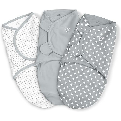 SwaddleMe by Ingenuity Original Swaddle - Size Small/Medium, 0-3 Months, 3-Pack (Criss Cross Polka Dot) - Polka Dots, Solid, Geometric
