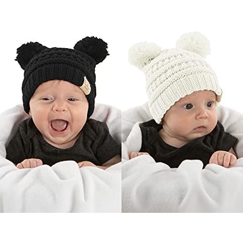 Funky Junque Baby Beanie Hat - Soft Knit Winter Cap with Double Pom Pom - Easter Pastels, Classic Solids, Value Packs