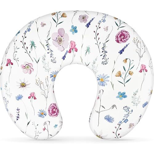 Nursing Pillow Cover Breastfeeding Pillow Slipcover for Moms Soft Breathable Organic Knit Fabric Newborn Infant Feeding Pillow Covers for Baby Girl Boy, Stylish Floral