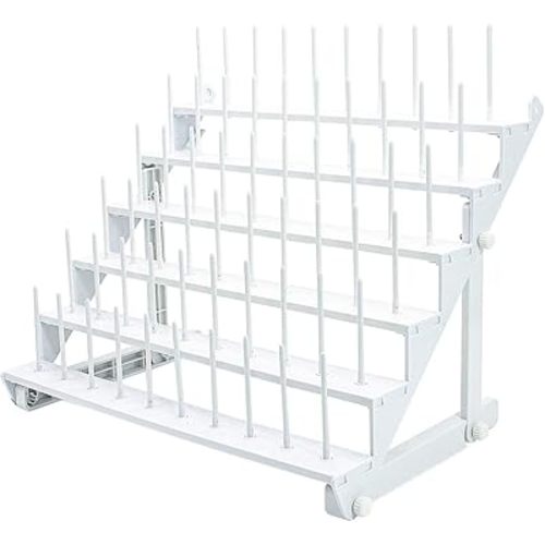 Sew Tech Thread Rack for 60 Spools or 30 Cones, Wall Mounted Large Thread Holder with Long Pegs, Bright White Plastic Thread Stand for Embroidery Serger Sewing Thread Storage and Hair Braiding