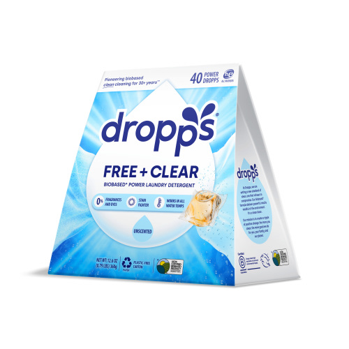 Dropps Free & Clear Laundry Detergent Pods, 0% Fragrance & Dyes: Unscented | 40 Count | HE Compatible + All Washers | Cold Wash + All Temperatures | Tackles Tough Odors | Low Waste Packaging