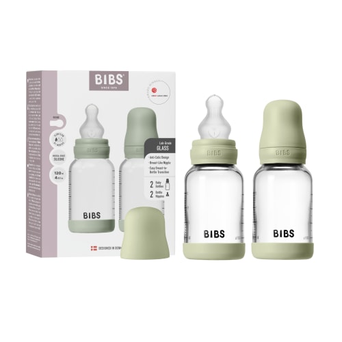 BIBS Glass Bottle Complete Set (2 Pack) 120ml Silicone - Sage
