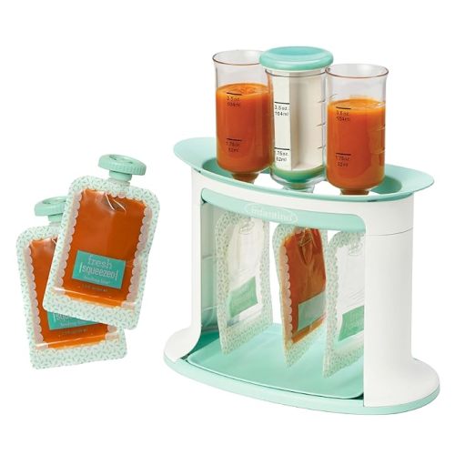 Infantino Squeeze Station for Homemade Baby Food, Pouch Filling Station for Puree Food for Babies and Toddlers, Dishwasher Safe and BPA-Free - Teal