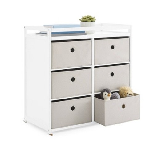 Delta Children Hayes Changing Table with Fabric Bins - Bianca White/Flax Bins