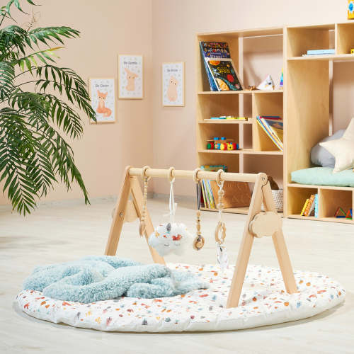 Foldable Baby Gym, 100% Organic Cotton Padded Play Mat, Hanging Toys,Baby Activity Center,Frame Activity Center,New Born Gift