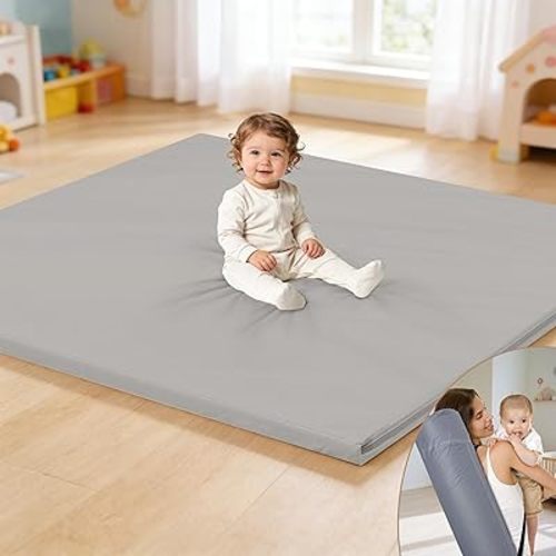 Baby Play Mat 47x47 Inches, Extra Thick 1.2" Foam Floor Mat for Tummy Time & Crawling, Waterproof Non-Slip Faux Leather Playpen Mat for Infants Toddlers, Indoor Outdoor Gym Activity, Gray