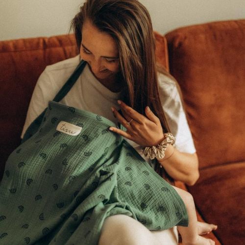 Nursing Cover for Baby Breastfeeding & Pumping | Multi Use Car Seat Stroller Cover | Breathable Soft Muslin Cotton | Breast Feeding Apron & Shawl by TISU (Dusty Green Rainbow)