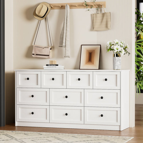 Ebern Designs 10 Drawer Dresser For Bedroom, Modern Dresser Chest Of Drawers With Gold Knobs & Wood Legs, For Living Room Bedroom & Reviews | Wayfair