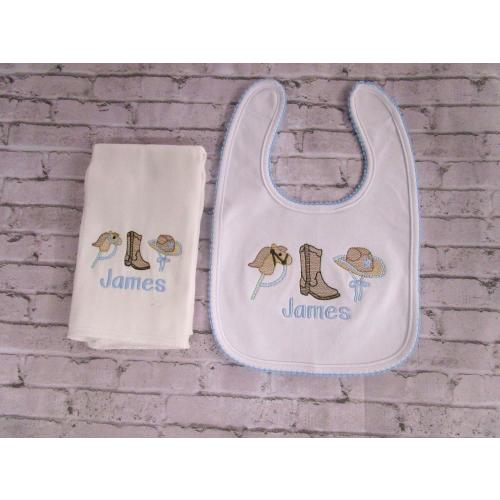 Cowboy Baby Bib- Western Baby Bib-Cowboy Boots Bib-Personalized Bib-Monogrammed Bib-Boy Personalized Bib-Rodeo Baby Bib