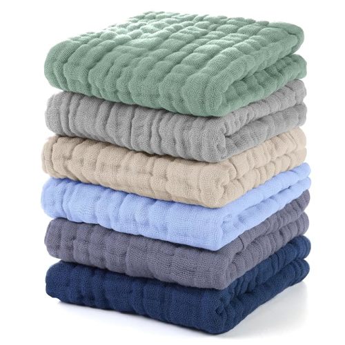 Muslin Baby Washcloths 6 Pack, 100% Cotton Wash Cloths for Babies, Large 12''X12'' Burp Cloths Absorbent and Soft for Newborn Infants Kids Boys Girls - Multicolor