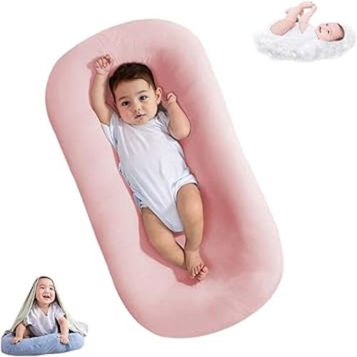 Lucakuins Baby Lounger, Bionic Design, Newborn to 24 Months, Soft Organic Cotton, Breathable, Pink, Portable, 19x4x4 inches