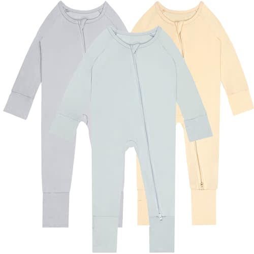 Gaiibbt Rayon of Bamboo Baby Rompers Long Sleeve Two Way Zipper Footless Pajamas With Mitten Cuffs
