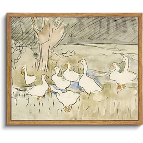 Framed Vintage Nursery Wall Decor, Farmhouse Duck Decor Art Prints for Bedroom, Rustic Animal Illustration Canvas Painting, Vintage Bathroom Wall Art Prints Cute Duck Decorations for Home (8"x10")