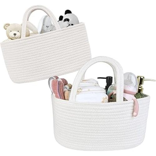Baby Diaper Caddy Girl Boy Organizer Small Woven Baskets With Handle, Cotton Rope Tote For Shower Nursery, Decorative Medium Storage Baskets For Shelves,Unique Gift Baby