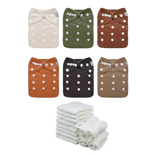 ALVABABY Baby Cloth Diaper 6 Pack with 12 Inserts One Size Cloth Diaper Covers Adjustable Washable Reusable for Baby Girls and Boys