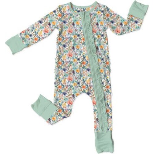 Alaya Floral Ruffle Convertible Zip Footie, 0-3M