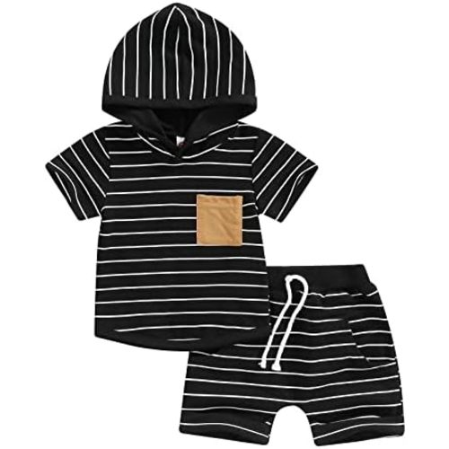 Toddler Boys Summer 2pcs Clothes Sets Hooded Tank Top Striped Shorts Cute Newborn Baby Boy Coming Home Outfit