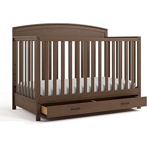 Graco Benton 5-in-1 Convertible Crib with Drawer (Hazelnut) – GREENGUARD Gold Certified, Converts from Baby Crib to Toddler Bed, Daybed and Full-Size Bed, Full-Size Nursery Storage Drawer