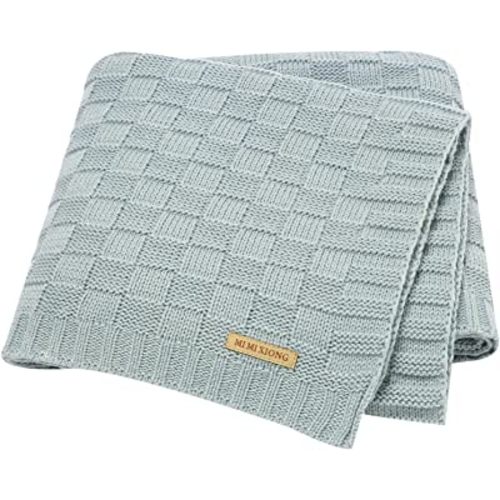 LAWKUL Baby Blanket Blue Newborn Babe Blankets Cable Knitted Soft Receiving Swaddle Cuddle Toddler Boy Girl Stroller 40"x30"
