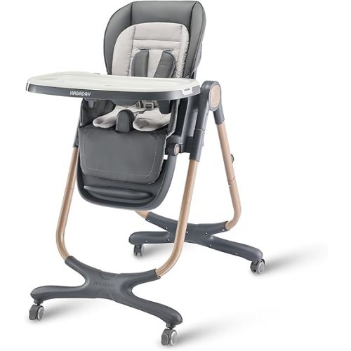 6 in 1 Convertible High Chairs for Babies and Toddlers,Portable High Chair with Dishwasher Tray and 4 Wheel,Booster Seat for Dining Table,Foldable Toddle and Baby Feeding Highchair (Gold-Grey)