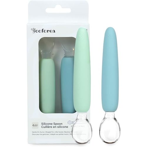 Yooforea Platinum Silicone Baby Spoons for First Stage 4 Months+ Babies Infants Toddlers I 2 PC Set Self Feeding Puree Spoons for Baby Led Weaning I 100% Food Grade Silicone I BPA BPS PVC Free