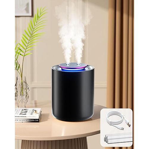 Portable Small Humidifier, 1500ml Small Humidifiers for Bedroom Baby, 1800mAh USB Personal Portable Mini Humidifiers for Travel,Office, Car, Home, Auto Shut-Off, 3 Mist Modes, Super Quiet, Black