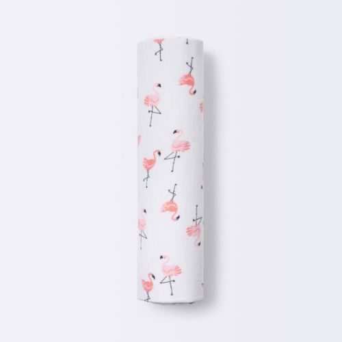 Muslin Swaddle Blanket Flamingos - Cloud Island™ White/pink
