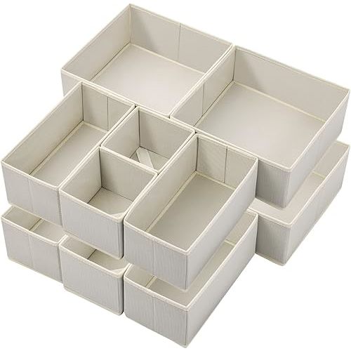 Stero 12 Pack Drawer Organizers for Clothing, Dresser Drawer Organizer Clothes, Fabric Foldable Closet Organizers and Storage Basket Bins for Clothes, Underwear, Bras, Socks (Light Grey)