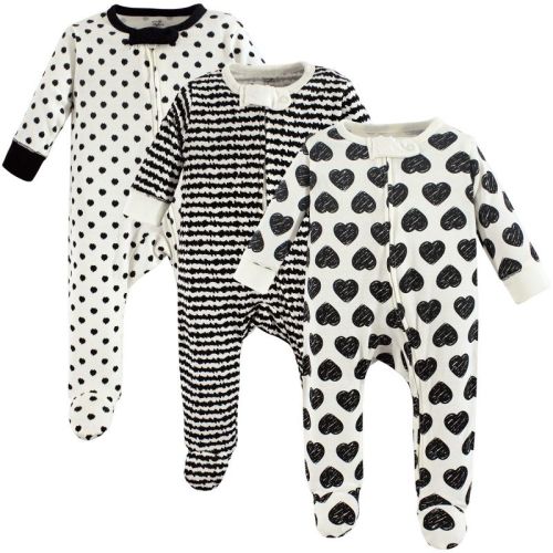 Touched by Nature Baby Girl Organic Cotton Zipper Sleep and Play 3pk, Heart, Size: 6-9 months
