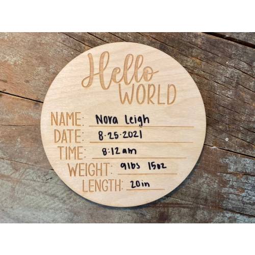 Hello World Wood Birth Announcement Sign  Personalized Baby - Etsy