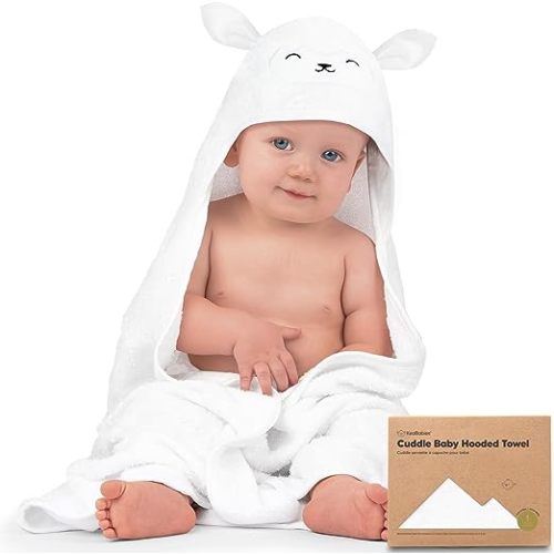 KeaBabies Baby Hooded Towel - Viscose from Bamboo Baby Towel Organic Bamboo Towel - Infant Towels - Large Hooded Towel - Baby Bath Towel with Hood for Girls, Babies, Newborn Boys (Lamb) - Regular