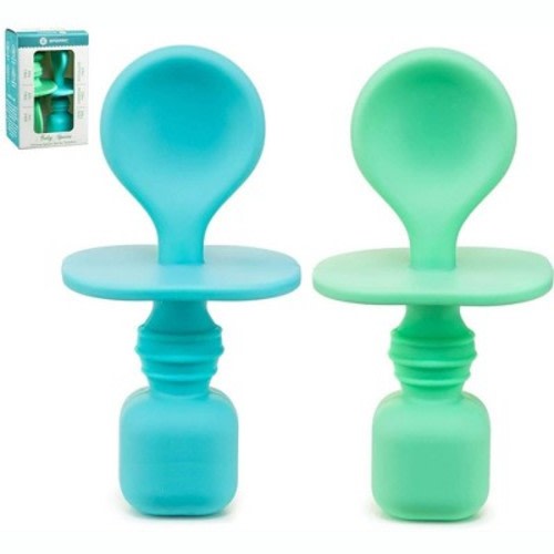 Silicone Baby Spoons for Baby Led Weaning 2-Pack, First Stage Baby Feeding Spoon Set Gum Friendly BPA Lead Phthalate and Plastic Free, Color: Blue
