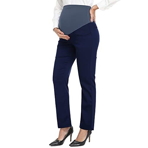 PACBREEZE Women's Maternity Pants for Work Over-Bump Pregnancy Casual Stretchy Straight Dress Pants with Pockets