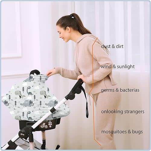 Car Seat Covers for Babies - Multi- use Nursing Carseat Canopy, Breastfeeding Covers, Baby Shower Gifts for Boys and Girls (Grey Dinosaur)
