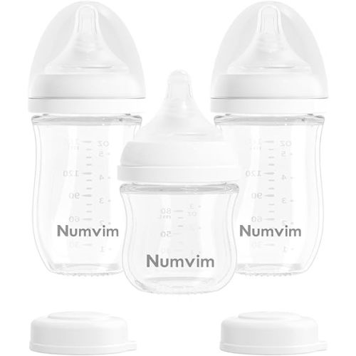 Glass Nurturing Baby Bottles Gentle & Extra Slow Flow, Newborn Breastfeeding Bottle with Anti Colic Nipple for 0 Months Babies, 3 Packs (White, 3oz+5oz)
