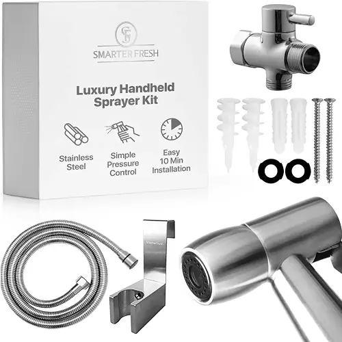 SmarterFresh Easy-Install Cloth Diaper Sprayer for Toilets – Luxury Handheld Bidet Attachment – Multi-Use Toilet Faucet with Simple Pressure Control (Curved Sprayhead)