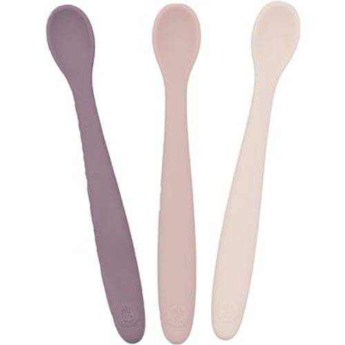 WeeSprout Silicone Baby Spoons - First Stage Infant Feeding Utensils With Soft-Tip, Bendable Kitchenware for Parent & Self-Feeding, Ultra-Durable, Dishwasher Safe, Travel Case, Set of 3