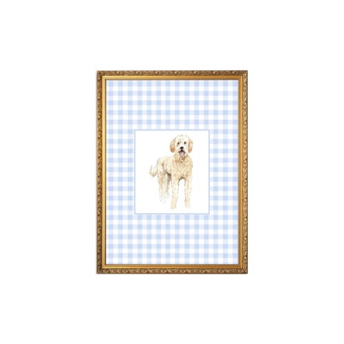 Golden Doodle Dog Art | Blue Gingham