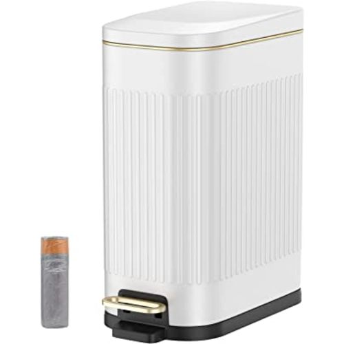 BETHEBEST 4 Gallon/ 15 Liter/Trash Can with Soft Close Lid,Rectangular Trash Can with Removable Wastebasket, Step Trash Can for Bathroom,Kitchen,Office,White