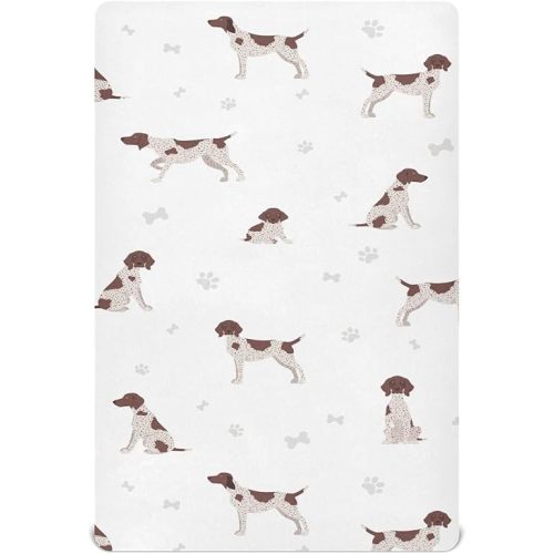 Crib Sheets for Boys German Shorthaired Pointer Toddler Baby Girl Sheets for Crib,Neutral Mini Crib Nursery Mattress Sheets Fitted,Crib Mattress Soft & Breathable 52 * 28 * 9In