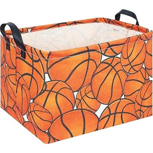 CLOCOR Rectangular Basketball Storage Basket Empty,Gift Basket,Boys Toy Organizer,Room Decor(Basketball)
