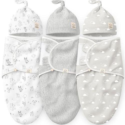 KeaBabies 3-Pack Organic Swaddles for Newborns Girls, Boys with Hats - Soft Cotton Baby Sleep Sacks 0-3 Months, Breathable Baby Hats and Swaddles 0-3 Months, Newborn Essentials Must Haves (Aspire)
