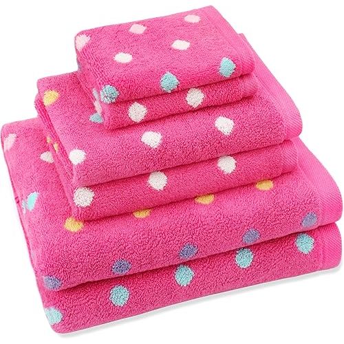 ORIGINAL KIDS 6 Piece Towel Set - Bath Time Sugar & Spice - 2 Towels, 2 Hand Towels, 2 Washcloths - 100% Cotton Jacquard Soft Absorbent Pool Beach Towel Gift - Pink Multicolor