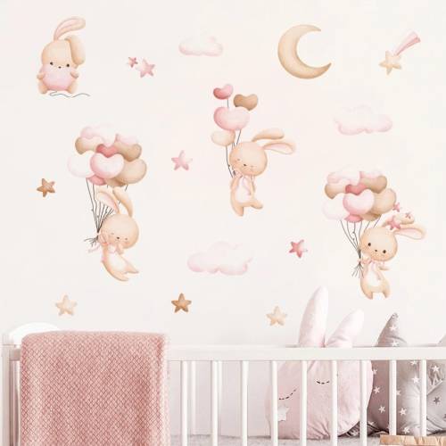 Enchanted Bunny and Stars Nursery Wall Decals - Eco-Friendly Kids Room Decor - Eco-Friendly Kids Wall Art - Wall Stickers Nursery Decor