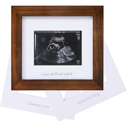 Baby Sonogram Photo Frame - 1st ultrasound picture frame - Idea Gift for Expecting Parents,Baby Shower, Gender Reveal Party,Baby Nursery Decor (brown, silver text)