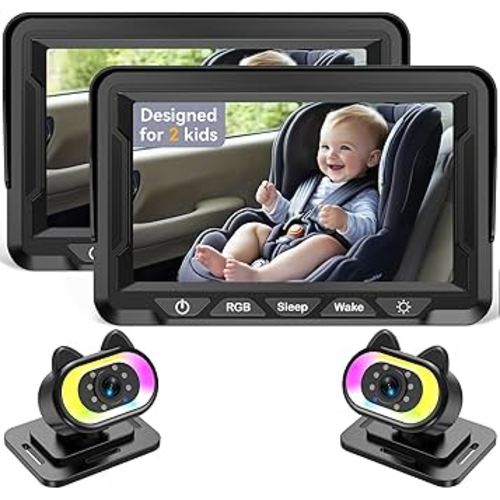 Baby Car Camera 2-Pack – HD 1080P, 150° Wide Angle, Night Vision, Adjustable LED Light, Easy Installation, Infant Safety, Rear Seat Monitoring for Car Travel