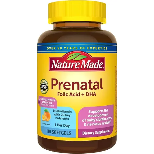Nature Made Prenatal with Folic Acid + DHA, Prenatal Vitamin and Mineral Supplement for Daily Nutritional Support, 110 Softgels, 110 Day Supply