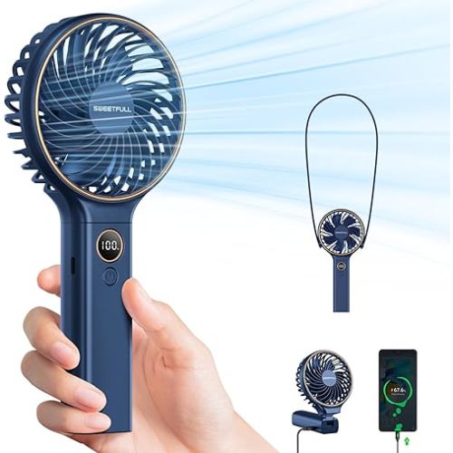 SWEETFULL Handheld Fan,5000mAh Portable Fan Mini fan Small Personal Fan with Backup Power,Desk Fan Hand Held Fan Rechargeable Battery Operated Cooling Electric Fan for Women Girl Travel Office