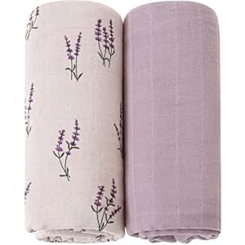 LifeTree Baby Swaddle Blankets Girls, Organic Muslin Swaddle Blankets Unisex Swaddling Wrap Receiving Blanket Neutral for Newborn, 100% Organic Cotton, Large 47 x 47 inches, Lavender & Mauve - Lavender & Purple