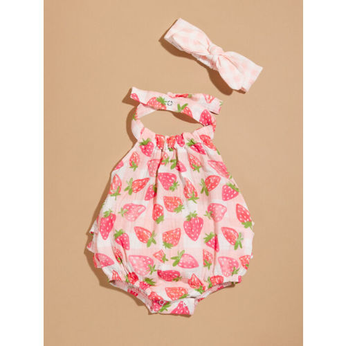 Strawberry Sunsuit and Headband Set by MudPie in Pink | Tullabee